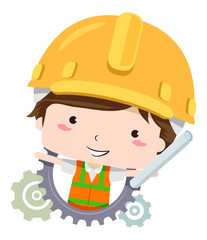 Kid Boy Civil Engineer Construction Illustration