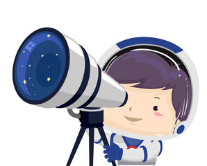 Kid Boy Space Telescope Illustration