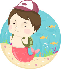 Kid Boy Mermaid School Boy Illustration