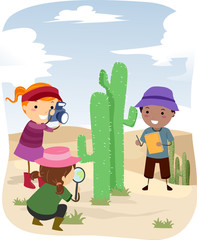Stickman Kids Botanist Cactus Desert Illustration
