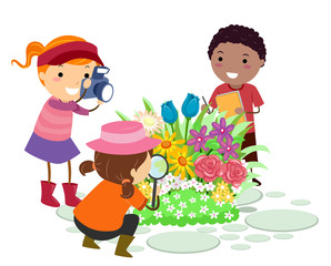 Stickman Kids Botanist Observe Flowers