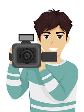 Teen Guy Hold Video Camera Illustration