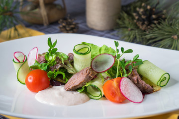 salad of vegetables and beef meat