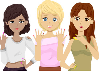 Teen Girls Show Manicured Nails Illustration