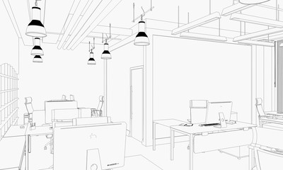 office contour visualization, 3D illustration, sketch, outline
