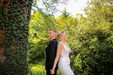 Beautiful Wedding couple posing in nature