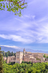 Fototapeta na wymiar Alhambra with snowy mountains, Granada, Andalusia, Spain