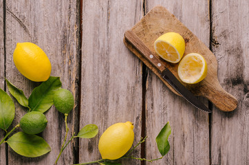 Lemons on a rustic wooden table