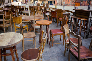 Fototapeta na wymiar Cafe with retro tables and chairs