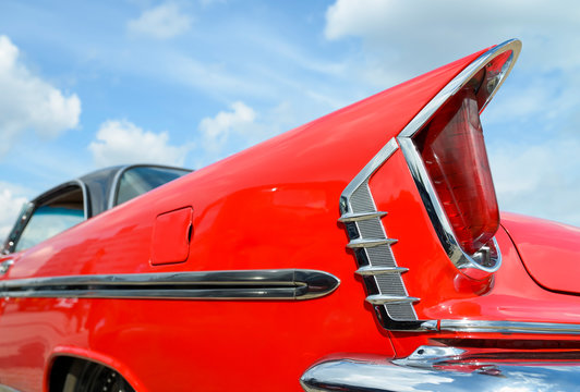 Detail of old timer, red DeSoto