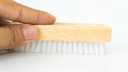 Washing brush use for cleaning cloth on white background