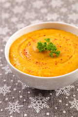 bowl of soup, christmas table