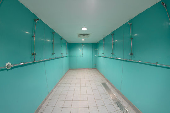 Communal shower wide angle photo