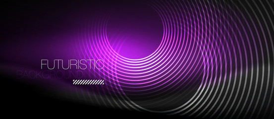 Dark abstract background with glowing neon circles