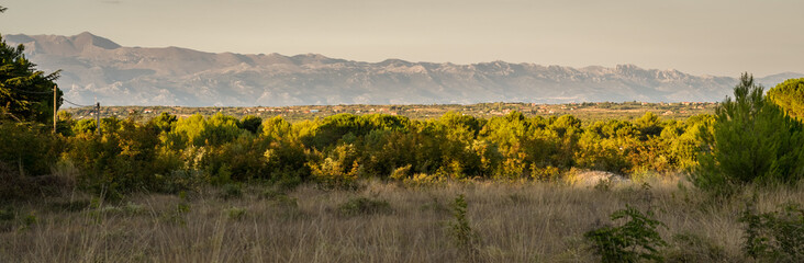 Fototapeta premium Panorama of the Dalmatian mountain range as seen from Zadar, Croatia