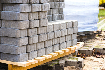 Concrete blocks prepared for the paving of a street