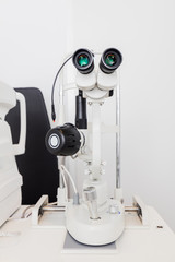 Optician's machine for eye examination.