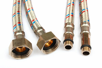 Water fittings and connections with segments of braided hose