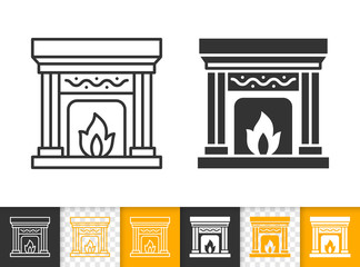 Fototapeta premium Fireplace simple open fire black line vector icon