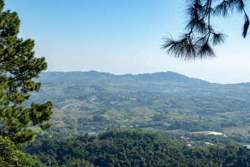 Fototapeta na wymiar The point of view of the mountains and the town at Khao Kho Palace , Phetchabun in Thailand.
