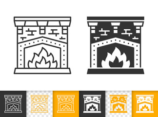 Fireplace simple open fire black line vector icon