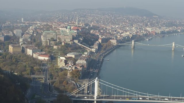 Drone Aerial Budapest 4K Liberty Statue, Citadella, Royal Palace, Elisabeth Bridge, chain bridge