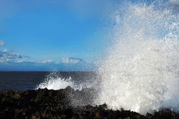 Waterblow on the Bali. The explosion of water. Travel, tourism, sightseeing. Volcano and waterblow on the Bali.