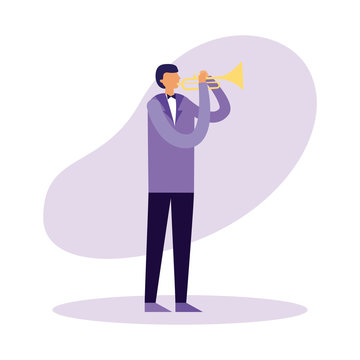 recommend clip art: man standing playing trumpet instrument