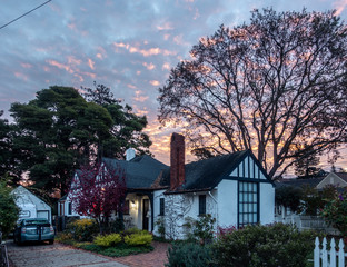 California Tudor Style House at Sunrise