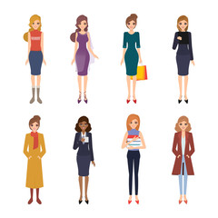 Fototapeta premium Set of woman character in different occuation.