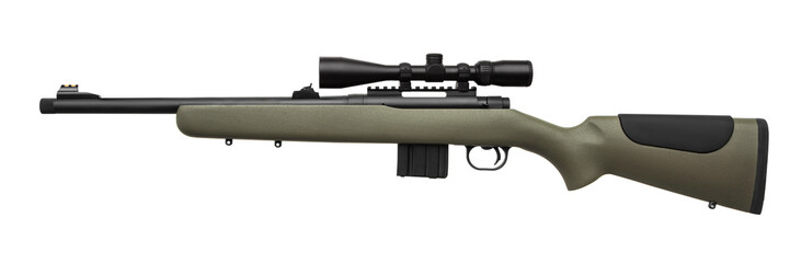 Green hunting rifle isolated on white