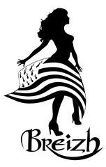 Vector flag of Brittany waving on wind isolated on white background