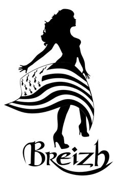 Vector flag of Brittany waving on wind isolated on white background