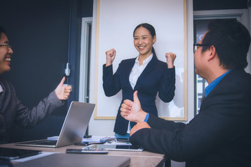 Corporate business team people meeting good teamwork in office. Teamwork successful Meeting Workplace strategy Concept.