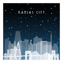 Winter night in Kansas City. Night city in flat style for banner, poster, illustration, background.