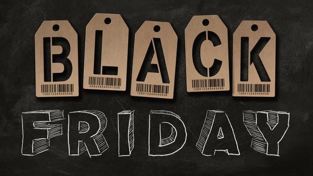 Animated "BLACK FRIDAY" text  on a blackboard