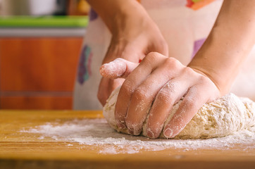 Obraz na płótnie Canvas Woman's hands kneading the dough