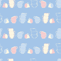 Blue teacup Stacks Vector Repeat Pattern