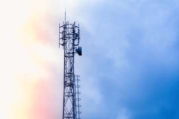 3G, 4G, Communication tower with antennas such a Mobile phone tower, Cellphone Tower, Phone Pole etc on the clear blue sky background.