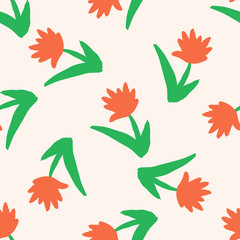 Fototapeta na wymiar Seamless pattern with hand drawn flowers. Floral ornament background. Doodle flower wallpaper.