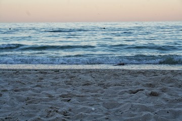waves on beach at sunset
