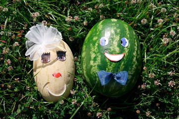 watermelon and melon as the bride and groom.