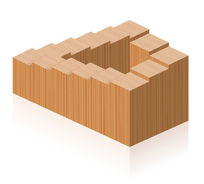 Penrose steps. Optical illusion of a wooden impossible staircase forming a continuous loop. Illustration on white background.