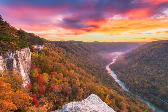 New River Gorge, West Virginia, USA autumn morning landscape at the Endless Wall.