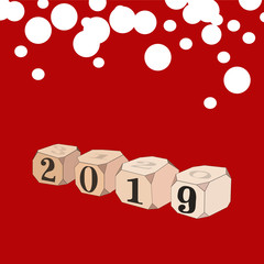 You're new year's eve. Dice with numbers 2019 on red background