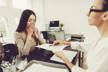Young Woman Came To The Lawyer. Divorce Concept.