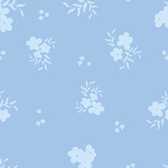 Blue Vintage Flowers Vector Repeat Pattern
