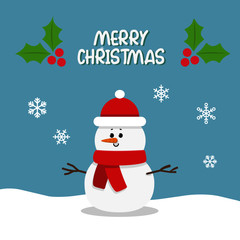 Snowman cute character, vector illustration with merry christmas sign