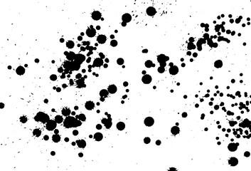 Ink grunge drops texture. Black hand drawn splashes and stains on white background.