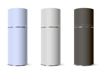 Template design cosmetics product mat metal spray bottles. Mockup for ads, advertising, branding, print, cover. Fashion 3d vector illustration.